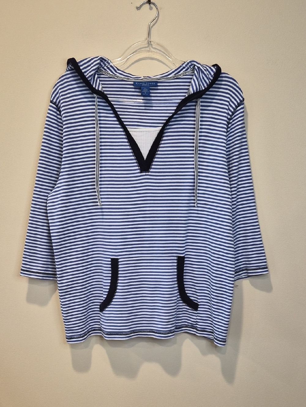 Karen Scott Navy & White Striped Hooded Knit Pullover - Picture 10 of 10